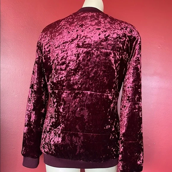 Like new Red Velvet Bomber Jacket with Ribbed Details - Picture 8 of 13